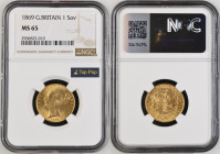 GREAT BRITAIN Queen Victoria (1837-1901) Sovereign 1869 (REVERSE SHIELD DIE NUMBER 53) gold Gr.7,98. Spink 3853 Marsh 53; Mintage 6.441.322. NGC MS65 ...