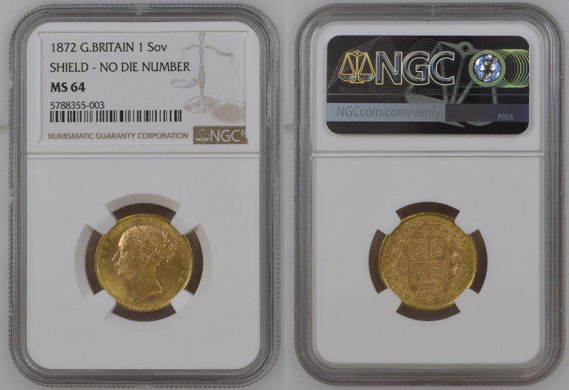 GREAT BRITAIN Queen Victoria (1837-1901) Sovereign 1872 (REVERSE SHIELD NO DIE N...