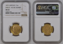 GREAT BRITAIN Queen Victoria (1837-1901) Sovereign 1872 (REVERSE SHIELD NO DIE NUMBER) gold Gr.8. Spink 3853B Marsh 55; Mintage 8.767.250. NGC MS64 (n...