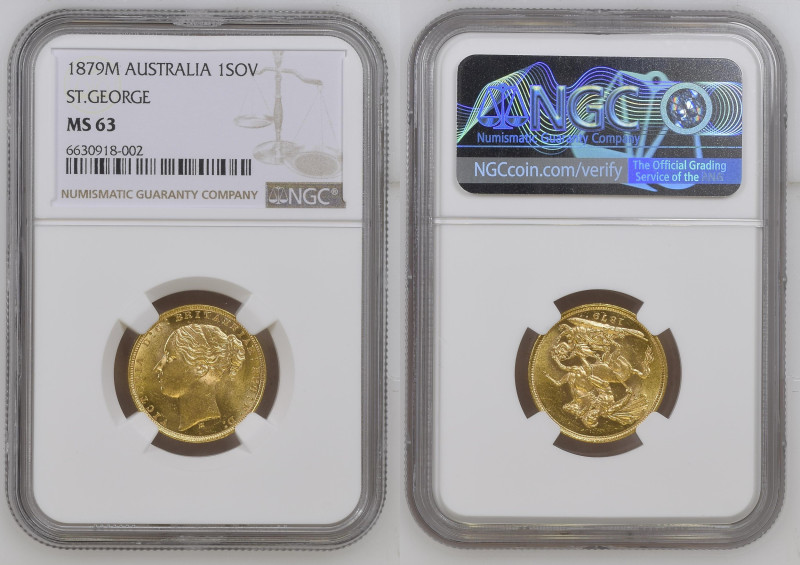 AUSTRALIA Queen Victoria (1837-1901) Sovereign 1879 M (REVERSE SAINT GEORGE) gol...