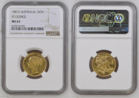 AUSTRALIA Queen Victoria (1837-1901) Sovereign 1881 S (REVERSE SAINT GEORGE) gold Gr.8. Spink 3858D Marsh 118A; Mintage 1.360.000 SIDNEY. NGC MS63 (n....