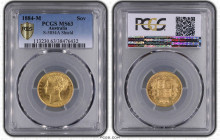 AUSTRALIA Queen Victoria (1837-1901) Sovereign 1884 M (REVERSE SHIELD) gold Gr.8. Spink 3854A Marsh 65; Mintage 2.942.630 MELBOURNE. PCGS MS63 (n.3847...