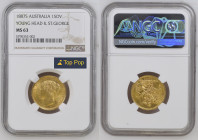 AUSTRALIA Queen Victoria (1837-1901) Sovereign 1887 S (REVERSE SAINT GEORGE) gold Gr.8. Spink 3858E Marsh 124; Mintage 1.000.000 SIDNEY. NGC MS63 (n.5...