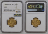 AUSTRALIA Queen Victoria (1837-1901) Sovereign 1900 M (REVERSE SAINT GEORGE) gold Gr.8. Spink 3875 Marsh 160; Mintage 4.305.904 MELBOURNE. NGC MS63 (n...