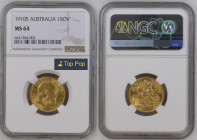 AUSTRALIA Edward VII (1901-1910) Sovereign 1910 S gold Gr.8. Spink 3973; Marsh 212; Mintage 2.135.000 SIDNEY. NGC MS64 (n.6631284-002) TOP GRADE