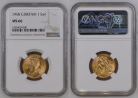 GREAT BRITAIN Queen Elizabeth II (1952-2022) Sovreign 1958 gold Gr.8. Spink 4125; Marsh 298; Mintage 8.700.000 LONDON. NGC MS66 (n.5785429-008)