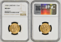 GREAT BRITAIN Queen Elizabeth II (1952-2022) Sovreign 1958 gold Gr.8. Spink 4125; Marsh 298; Mintage 8.700.000 LONDON. NGC MS66+ (n.6641297-011) ONLY ...