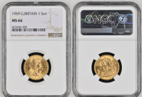 GREAT BRITAIN Queen Elizabeth II (1952-2022) Sovreign 1959 gold Gr.8. Spink 4125; Marsh 299; Mintage 1.385.228 LONDON. NGC MS66 (n.6634946-008)