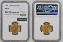 GREAT BRITAIN Queen Elizabeth II (1952-2022) Sovreign 1965 gold Gr.8. Spink 4125; Marsh 303; Mintage 3.800.000 LONDON. NGC MS66 (n.6632285-028) TOP GR...