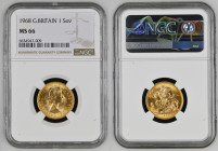 GREAT BRITAIN Queen Elizabeth II (1952-2022) Sovreign 1968 gold Gr.8. Spink 4125; Marsh 306; Mintage 4.203.000 LONDON. NGC MS66 (n.6634947-009)