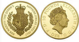 GREAT BRITAIN Queen Elizabeth II (1952-2022) 10 Pounds 2017 gold Gr.156,30. Spink . Mintage 110 LONDON. The Queen’s Sapphire Jubilee. With box and COA...