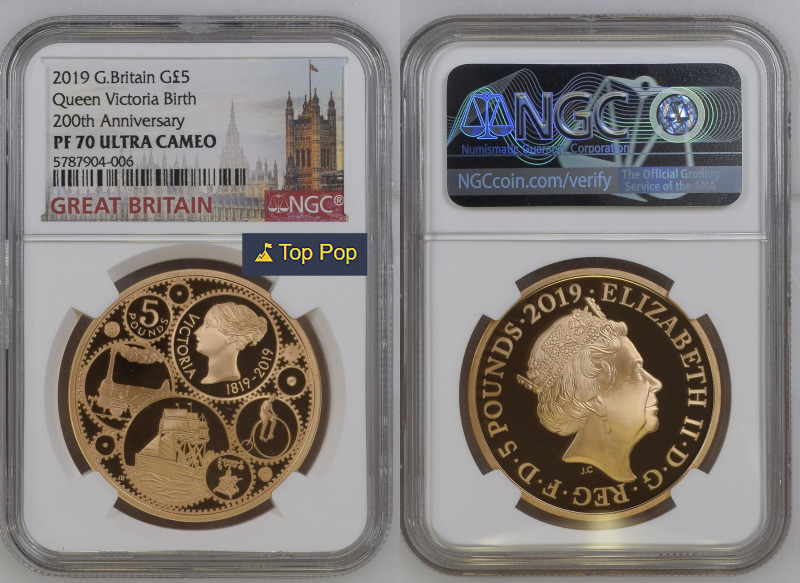 GREAT BRITAIN Queen Elizabeth II (1952-2022) 5 Pounds 2019 gold Gr.39,94. Spink ...