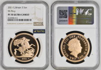 GREAT BRITAIN Queen Elizabeth II (1952-2022) 5 Pounds 2021 gold Gr.39,94. Spink L79; Mintage 500 LONDON. NGC PF70 ULTRA CAMEO (n.8220988-012) TOP GRAD...