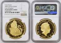 GREAT BRITAIN Queen Elizabeth II (1952-2022) 200 Pounds 2022 “The Royal Tudor Beasts” gold Gr.62,2. Mintage 181 Limited Edition LONDON. NGC PF69 ULTRA...
