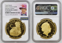 GREAT BRITAIN Queen Elizabeth II (1952-2022) 200 Pounds 2022 “The Royal Tudor Beasts” gold Gr.62,2. Mintage 356 Limited Edition LONDON. NGC PF70 ULTRA...