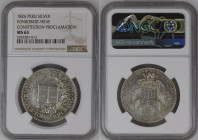 PERU Silver Medal 1826 Constitution Formation. Fonrobert-9018; LIMA. NGC MS63 (n.5935287-013)