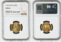 PERU Republic (1822-present) 20 Soles 1960 gold Gr.9,36. FR82; KM229; Mintage 7.753 LIMA. NGC MS66 (n.6645151-017)