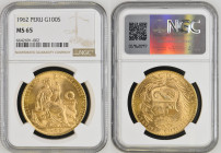 PERU Republic (1822-present) 100 Soles 1962 gold Gr.46,80. FR78; KM231; Mintage 9.678 LIMA. NGC MS65 (n.6642691-002)