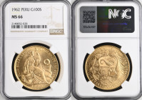 PERU Republic (1822-present) 100 Soles 1962 gold Gr.46,80. FR78; KM231; Mintage 9.678 LIMA. NGC MS66 (n.2148852-028)