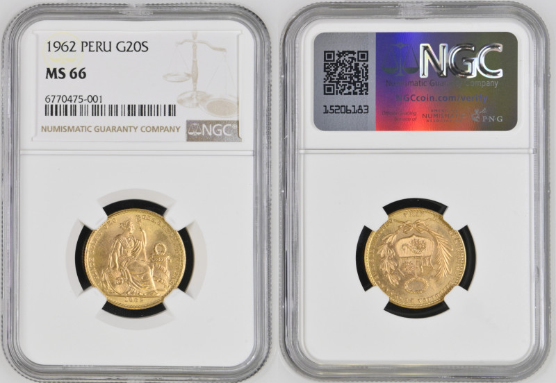 PERU Republic (1822-present) 20 Soles 1962 gold Gr.9,36. FR82; KM229; Mintage 2....