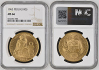 PERU Republic (1822-present) 100 Soles 1963 gold Gr.46,80. FR78; KM231; Mintage 7.342 LIMA. NGC MS66 (n.6643301-006)