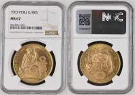PERU Republic (1822-present) 100 Soles 1963 gold Gr.46,80. FR78; KM231; Mintage 7.342 LIMA. NGC MS67 (n.6643301-002) RARE IN THIS GRADE