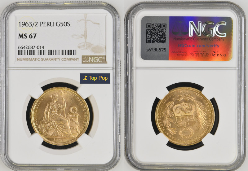 PERU Republic (1822-present) 50 Soles 1963/2 gold Gr.22,40. FR79; KM230; Mintage...