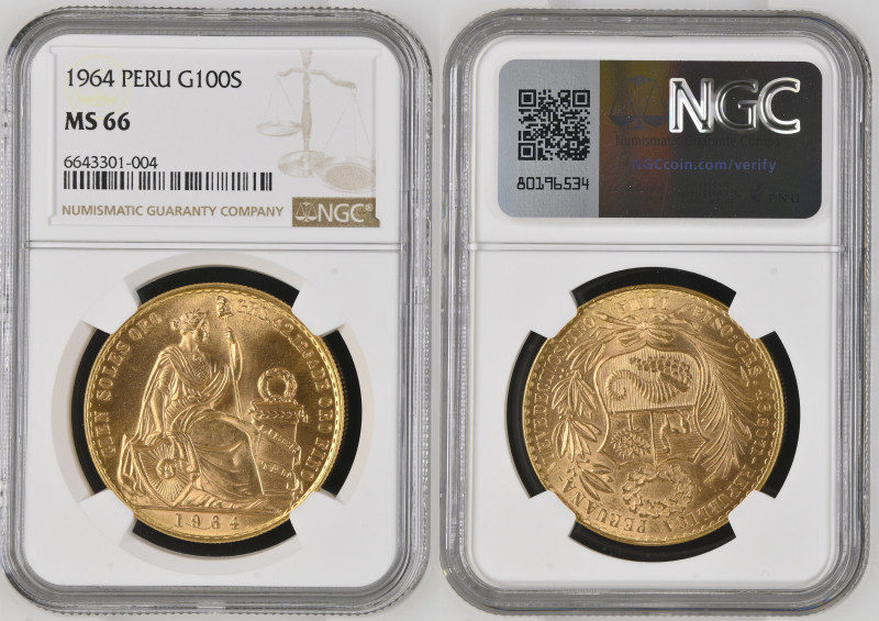 PERU Republic (1822-present) 100 Soles 1964 gold Gr.46,80. FR78; KM231; Mintage ...