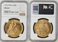 PERU Republic (1822-present) 100 Soles 1964 gold Gr.46,80. FR78; KM231; Mintage 11.000 LIMA. NGC MS66+ (n.6642691-007)