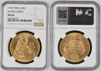 PERU Republic (1822-present) 100 Soles Seated Liberty 1965 gold Gr.46,80. FR78; KM231; Mintage 23.000 LIMA. NGC MS66 (n.6643299-002)