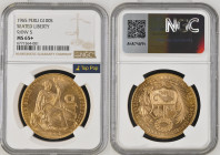 PERU Republic (1822-present) 100 Soles Seated Liberty 1965 9/INVERTED 5 gold Gr.46,80. FR78; KM231; Mintage 23.000 LIMA. NGC MS65+ (n.6771564-001) TOP...
