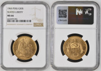 PERU Republic (1822-present) 50 Soles Seated Liberty 1965 gold Gr.22,40. FR79; KM230; Mintage 23.000 LIMA. NGC MS66 (n.6643299-004)