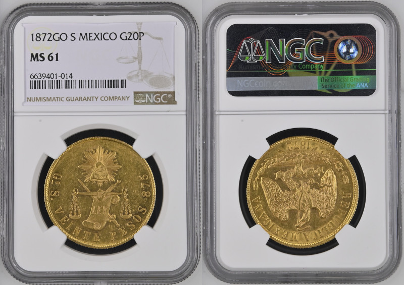 MEXICO Federal Republic (1823-1905) 20 Pesos 1872GO S gold Gr.33,84. FR124; KM41...