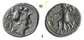 APULIA - Caelia (22-150 a.C.) Sestante. D/ Testa elmata di Atena R/ La Vittoria con corona e trofeo. HN Italy 766 Ae g 4,13 BB