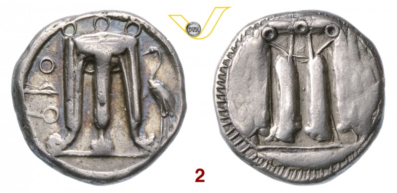 BRUTTIUM - Croton (480-430 a.C.) Statere. D/ Tripode; a d. una cicogna R/ Tripod...