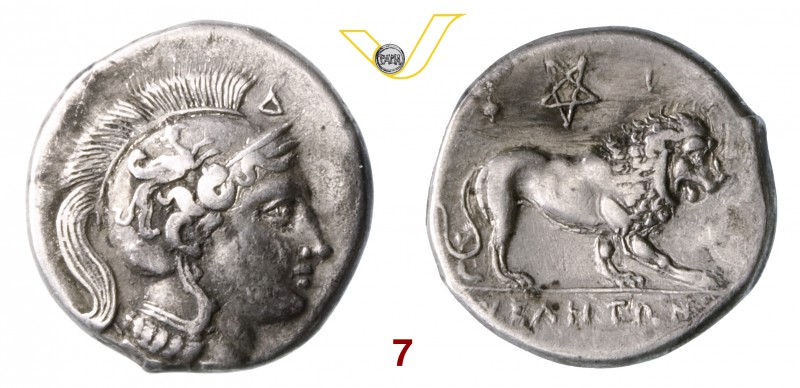 LUCANIA - Velia (300-280 a.C.) Statere. D/ Testa elmata di Atena R/ Leone; in al...