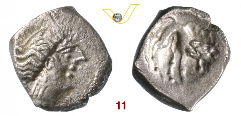 CELTI GLI INSUBRI (175-100 a.C.) Dracma. D/ Testa di Artemide R/ Leone. Pautasso...