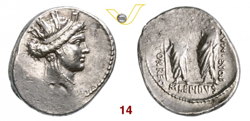 AEMILIA - M. Aemilius Lepidus (61 a.C.) Denario. B. 23 Syd. 831 Cr. 419/2 A.V. 6...