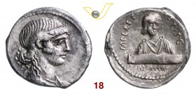PLAETORIA - M. Plaetorius M.f. Cestianus (67 a.C.) Denario. B. 10 Syd. 801 Cr. 405/2 A.V. 464 Ag g 3,72 Molto rara • Abilmente riparata sulla guancia ...
