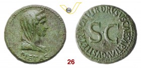 DRUSO (22-23) Asse. D/ Testa velata di Livia (come Pietas) R/ SC e legenda circolare. Coh. (Livia) 1 RIC (Tiberio) 43 Ae g 14,77 • Patina verde q.SPL...
