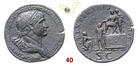 TRAIANO (98-117) Sesterzio. D/ Busto laureato e drappeggiato R/ Traiano seduto su palco, accompagnato da un soldato, pone un diadema sulla testa del r...