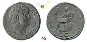 ADRIANO (117-138) Sesterzio. D/ Testa laureata R/ Roma, seduta su armatura, regge una vittoriola ed una cornucopia. RIC 636 Ae g 25,47 BB+