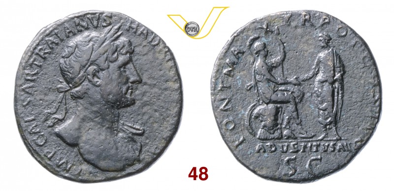 ADRIANO (117-138) Sesterzio. D/ Busto laureato e drappeggiato R/ Roma con scettr...