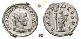 FILIPPO I L'ARABO (244-249) Antoniniano. D/ Busto radiato e corazzato R/ La Felicitas stante con caduceo e cornucopia. Coh. 130 RIC 75a Ag g 4,34 SPL