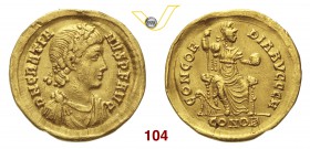 GRAZIANO (367-383) Solido, Costantinopoli. D/ Busto diademato e corazzato R/ Roma seduta con scettro e globo. RIC 45a Au g 4,39 BB+