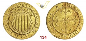 CAGLIARI FILIPPO V (1700-1707) Scudo d'oro 1701. D/ Stemma coronato R/ Croce gigliata. MIR 83/1 CNI 1 Piras 171 Au g 3,18 • Fondi brillanti SPL