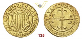 CAGLIARI CARLO III (1708-1711) Scudo d'oro 1710. D/ Stemma coronato R/ Croce gigliata. MIR 95/1 CNI 2 Au g 3,21 Rara • Fondi brillanti q.FDC