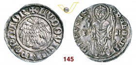 COMO FRANCHINO I RUSCA (1327-1335) Grosso. D/ Aquila ad ali spiegate R/ S. Abbondio seduto, benedicente. CNI 1/10 MIR 272 Ag g 2,00 Rara • Bellissimo ...