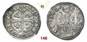 COMO REPUBBLICA ABBONDIANA (1447-1448) Grosso. D/ Croce accantonata da trifogli R/ S. Abbondio, nimbato e mitrato, seduto in trono con pastorale, bene...