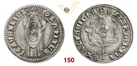 FERRARA ERCOLE I D'ESTE (1471-1505) Diamante. D/ L'impresa del diamante R/ San Maurelio, con pastorale, benedicente. CNI 43/57 MIR 259 Ag Molto rara •...